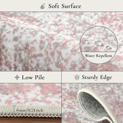 Area Rugs 5x7 for Living Room Bedroom, Modern Abstract Machine Washable Rug, Large Soft Low Pile Floor Carpet with Non Slip Backing for Dining Room, Pink/Grey
