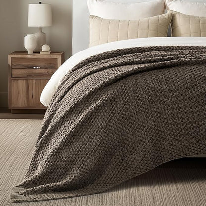 EVERGRACEHOME Chunky Chenille Knit Throw Blanket for Couch, Soft Luxurious Oversized Queen Moss Stitch Blanket for Bed, Cozy Farmhouse Knitted Throw for Sofa, Mocha Brown, 90" x 90"