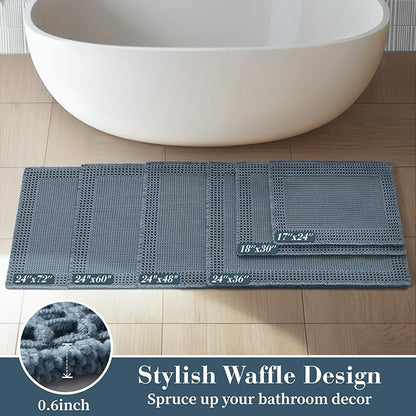 RESARE Waffle Bath Mat for Bathroom, Super Absorbent Bathroom Rugs Non Slip Machine Washable, Ultra Soft Quick Dry Boho Bath Rugs with Tassels for Floor, Upgraded Bordered Design, 24"x36" Blue