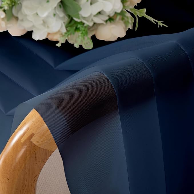 Lecloud Navy Blue Sheer Curtains 45 Inch Long 2 Panels, Short Voile Drapes for Dinning Small Windows, Light Filtering Voile Curtain for Living Room Bedroom Bathroom, Dual Rod Pocket, 40" Wx45 L