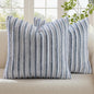decorUhome Cozy Faux Fur Throw Pillow Covers 16x16 Set of 2 Decorative Soft Plush Striped Modern Farmhouse Boho Couch Pillow Cases with Velvet Back for Sofa Bed Living Room, Grey White