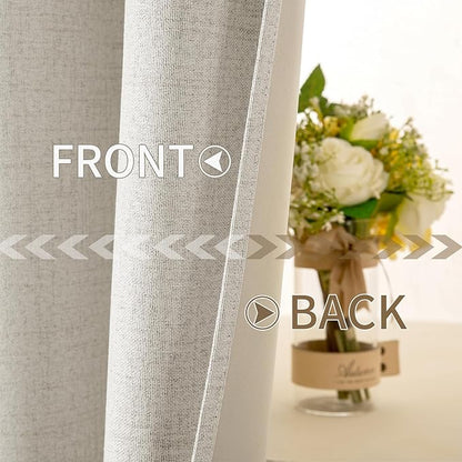 MIULEE Linen Texture Curtains for Bedroom Solid 100% Blackout Thermal Insulated Linen Beige Curtains Grommet Room Darkening Drapes for Living Room Nursery 52x54 Inch (2 Panels)