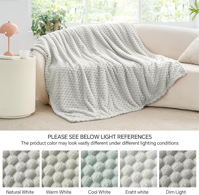 BEDELITE Fleece Blanket - 3D Jacquard Decorative Light Grey Throw Blankets for Couch & Bed, Soft and Cozy Warm Plush Fluffy Blanket All Seasons Suitable, 50x60Inches