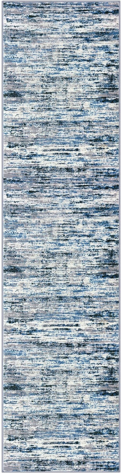 Lansny Modern Abstract Runner Rug 2.6x10, Grey Blue White Washable Long Kitchen Runner Non-Slip Soft Hallway Rug Runner Thin Print Faux Wool Carpet for Entryway Bedroom Laundry Room Indoor Home Decor