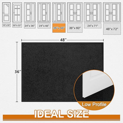 Mibao Dirt Trapper Door Mat for Indoor Outdoor, Waterproof All-Season, All-Weather Doormat, Heavy Duty Non-Slip Entrance Rug, Low Profile Absorbent Entrance Mat Carpet, 36" x 48", Black