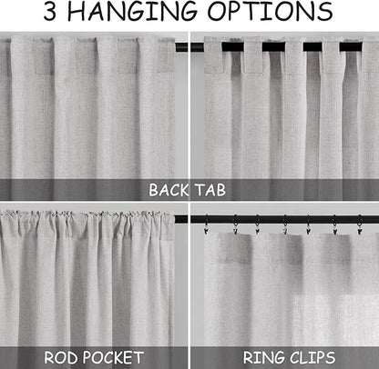 Nanspring Grey Linen Curtains 120 Inch Extra Long for Living Room Back Tab Light Filtering Semi Sheer Drapes Modern Farmhouse Coastal Decor Cotton Textured Curtain for Floor to Ceiling Window 10 FT