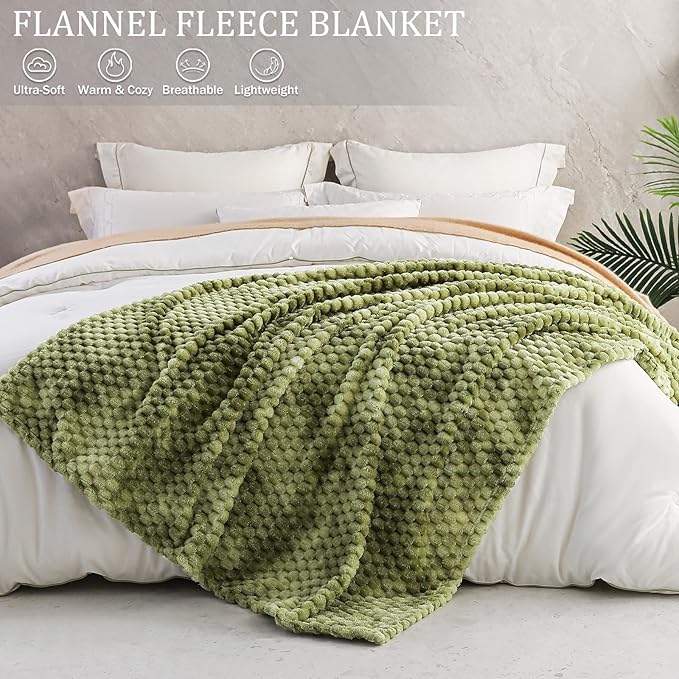 Exclusivo Mezcla Fleece Queen Blanket for Bed, Extra Large Fuzzy Tie-dye Olive Green Bed Blankets, Soft Cozy Plush Sofa Throws for All Seasons, 90x90 Inches