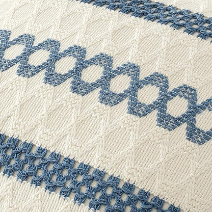 MIULEE Set of 2 Coastal Blue Boho Decorative Pillow Covers 18x18 Inch Farmhouse Rustic Couch Throw Pillows Modern Summer Cotton Cushion Covers Retro Cute Macrame Woven Spring Decor for Bed Sofa Chair