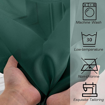 Simplebrand Hunter Green Sheer Curtains 63 Inch Length 2 Panels, Rod Pocket Solid Color Window Sheer Curtain Panels, Elegant Curtains & Drapes for Living Room, Bedroom (Hunter Green, 42" W x 63" L)