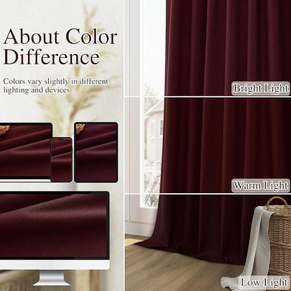 Guken Burgundy 100% Blackout Linen Curtains 84 Inch Length 2 Panels Set for Living Room Bedroom Back Tab Thermal Insulated Black Out Drapes Room Darkening Farmhouse Style for Bedroom Window Curtains
