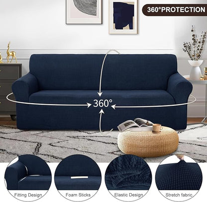 U-NICE HOME Stretch Couch Cover Sofa Cover Washable Sofa Slipcover Furniture Protector for 3 Cushion Couch Sofa Pet Friendly(Sofa, Navy)