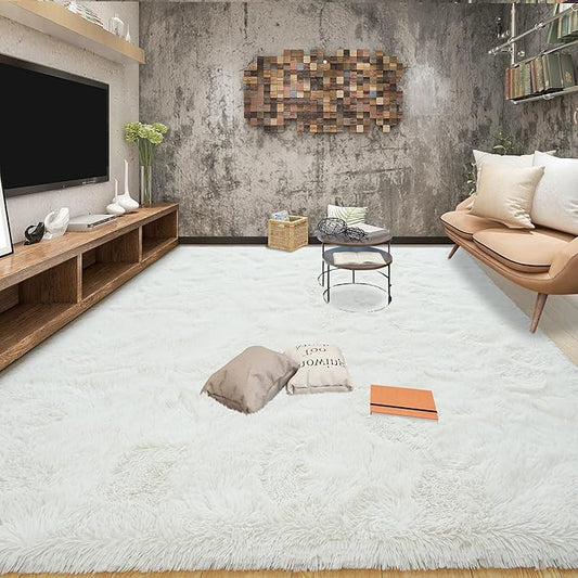 Tepook Fluffy Large Rugs for Living Room, Shag Area Rug 6x9 Soft Carpet for Bedroom, Modern Shaggy Rug for Kids Boys Girls, Plush Indoor Nursery Home Decor Rug with Non-Slip Bottom, Cream White