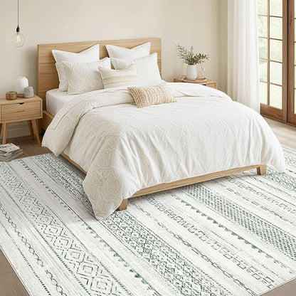 Nakagishi Green Rug Living Room Rugs: 7x9 Washable Boho Large Neutral Soft Farmhouse Stain Resistant Modern Non Slip Indoor Floor Carpet for Bedroom Nursery Kids Playroom Office Dining Room Home