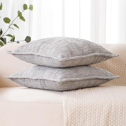 HPUK Fall Chenille Soft Throw Pillow Covers 18x18 Set of 2, Accent Cushion Covers for Living Room, Bedroom, Decorative Solid Color Pillow Covers for Couch, Sofa, Chair, Grey