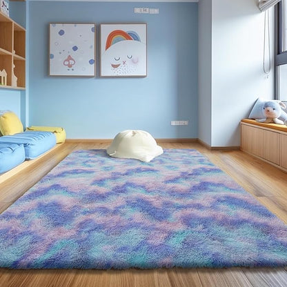 Shag Area Rug for Bedroom 3x5,Fluffy Area Rugs for Living Room,Soft Fuzzy Rug Non-Shedding Indoor Plush Carpet for Kids Bedroom Nursery Dorm Home Decor,Rainbow Purple