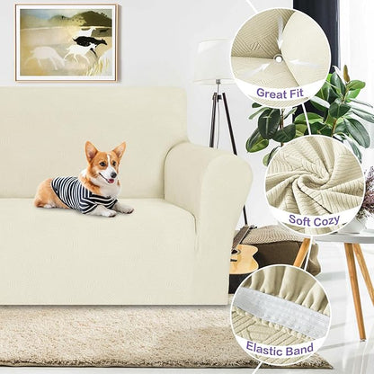 ZNSAYOTX Oversized Super Stretch Couch Cover (92"-115"), New Striped Sofa Covers Comfortable & Durable, Dog Cat Pets Friendly Extra Large Spandex Sofa Slipcovers (Beige, XL Sofa)
