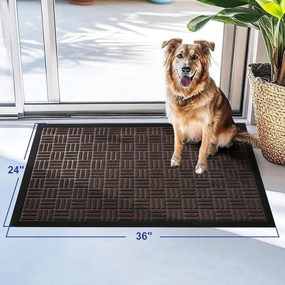 Mibao Front Door Mat, Heavy Duty Durable Welcome Mat for Outdoor Indoor, Dirt Trapper Waterproof Super Absorbent Door Mat for Entryway Outside Patio Porch, 35.5" x 24", Coffee