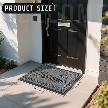 Yimobra Welcome Mat Outdoor Indoor, Waterproof Heavy Duty Front Door Mat Outside Entrance, Extra Sturdy Non-Slip Doormat, Low Profile, Dirt Trapping, 36x24 Inches, Black Gray