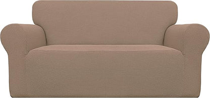 Easy-Going Stretch Loveseat Slipcover 1-Piece Sofa Cover Furniture Protector Couch Soft with Elastic Bottom for Kids Polyester Spandex Jacquard Fabric Small Checks (Loveseat, Camel)