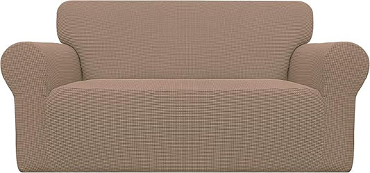 Easy-Going Stretch Oversized Loveseat Slipcover 1-Piece Sofa Cover Furniture Protector Couch Soft with Elastic Bottom for Kids Polyester Spandex Jacquard Fabric Small Checks Camel