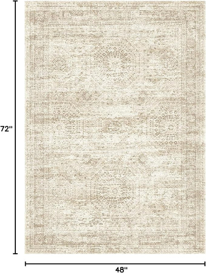 4x6 Area Rugs for Living Room, Vintage Washable Rugs for Dining Room, Bedroom, Home Office Decor, Non-Slip Beige Carpet Thin Rug