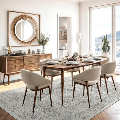 Soalmost 6x9 Area Rug for Living Room Floral Washable Non-Slip Gray Rugs for Bedroom Dinning Room Ultra-Thin Indoor Grey Rug