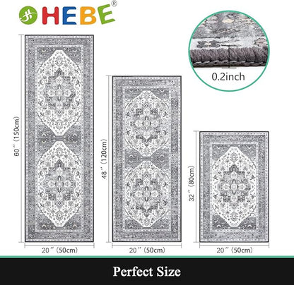 HEBE Boho Kitchen Rug Sets 3 Piece with Runner Non Slip Kitchen Rugs and Mats Washable Kitchen Mats for Floor Thick Kitchen Floor Mat Carpet Runner Rugs for Hallway Laundry Holiday Decor