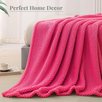Whale Flotilla Twin Size Fuzzy Fleece Blanket for Bed, 60x80 Inch Fluffy Warm Soft Jacquard Blankets for All Season, Lightweight and Cozy, Hot Pink