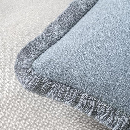 MIULEE Decorative Throw Pillow Covers Neutral Linen Fringe Throw Pillows Set of 2 Light Blue Boho Farmhouse Cushion Covers with Tassels for Couch Sofa Bed Living Room Spring Home Decor 20x20 Inch