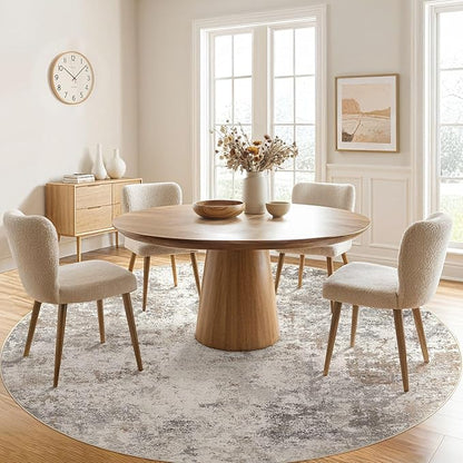 UERMEI 10ft Round Area Rug Living Room Rugs - 10x10 Washable Large Neutral Modern Abstract Soft Thin Rug Indoor Floor No Slip Rug Carpet for Bedroom Under Dining Table Home Office Decor - Brown Grey