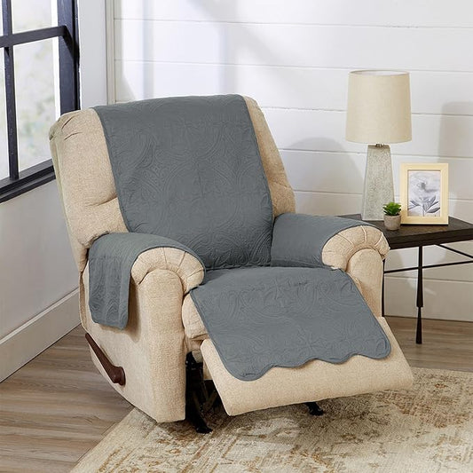Great Bay Home Reversible Recliner Cover - Washable Slipcover Furniture Protector with Elastic Straps - Perfect for Kids & Pets - Quilted & Stitched Detail (Mirage Gray/Flax)