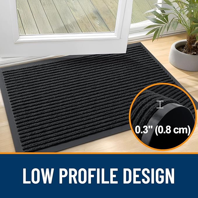 OLANLY Front Door Mat Indoor Outdoor Entrance, 2-Pack 71 x 23 Inch, Waterproof Heavy Duty Doormat, Fade Resistant, Low Profile, Easy Clean Patio Porch Welcome Floor Mats for Entry, Black