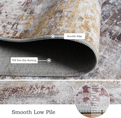 Toneed Abstract Area Rug Modern Washable Rug Soft Non Slip Rug Low Pile for Bedroom Living Room Dining Room Taupe Grey Brown 4x6 Feet