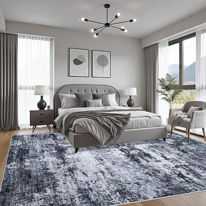 10x14 Area Rug Living Room Rug: Washable Modern Abstract Soft Thin Rug Indoor Floor No Slip Stain Resistant Carpet for Bedroom Dining Room Farmhouse Nursery Home Office - Black