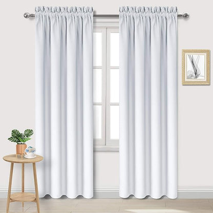 DWCN Blackout Curtains for Bedroom – Thermal Insulated Energy Saving Drapes for Living Room, Greyish White, W 38 x L 84 Inch, Set of 2 Rod Pocket Curtain Panels