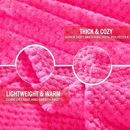 Exclusivo Mezcla Fleece Bed Blanket Twin Size, Super Soft and Warm Blankets for Couch, Sofa and Bed Waffle Textured, Cozy, Fuzzy and Lightweight (Hot Pink, 90x66 Inches)