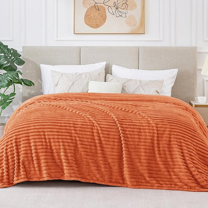 BEDELITE Fleece Blanket King Size – 3D Ribbed Jacquard Soft and Warm Decorative Blankets – Cozy, Fuzzy, Fluffy, Plush Lightweight Throw Blankets for Couch, Bed, Sofa(Orange, 108x90 inches)