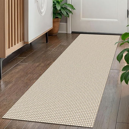 KOZYFLY Runners for Hallways 2x5 ft Washable Kitchen Runner Non Slip Rubber Backed Hall Runners Cotton Entryway Runner Rugs Floor Carpet for Indoor Backdoor Bedroom Kitchen, Ivory/Khaki