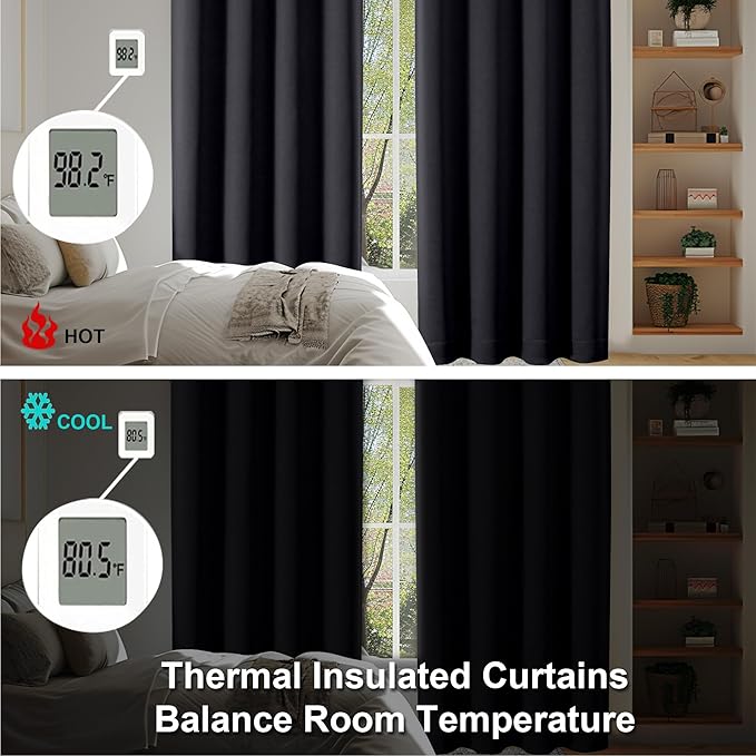 Simplebrand Ava Halloween Black Short Blackout Curtains for Bedroom 45 Inches Long 2 Panels Set, Solid Thermal Insulated, Energy Saving Window Treatment Curtains Blackout Drapes, W40 x L45 Inch, Black