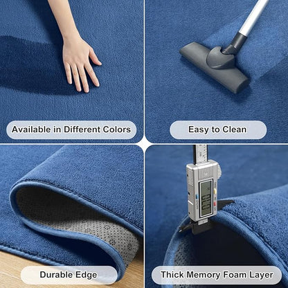 Amearea Blue Round Area Rugs 5ft Washable Circle Rugs for Bedroom Living Room, Fluffy Indoor Thickened Memory Foam Rug, Non Slip Minimalist Circular Carpet for Kids Boys Girls Dorm Nursery Room Decor