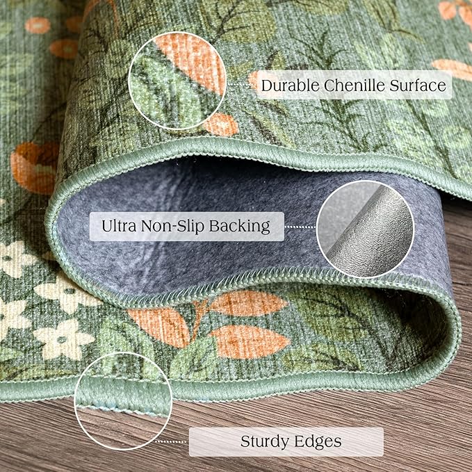 Front Door Mat Outside Entrance - 2x3 Spring Green Sage Floral Non-Slip Washable Doormat Indoor Outdoor Mat Boho Vintage Entry Rug Small Throw Rugs for Entryway Kitchen Front Porch Decor