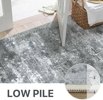 Area Rugs 8x10 for Living Room Bedroom, Modern Abstract Machine Washable Rug, Large Soft Low Pile Floor Carpet with Non Slip Backing for Dining Room, Silver Grey