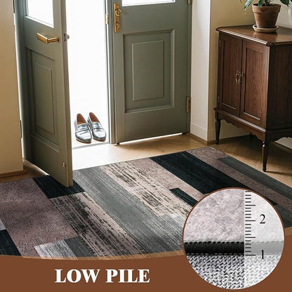 10x12 Washable Area Rugs for Living Room and Bedroom, Vintage Checkered Pattern Non-Slip Carpet, Stain Resistant Low Pile Soft Rug for Dining Room,Office,Nursery,Kids Room(10x12,Chocolate)