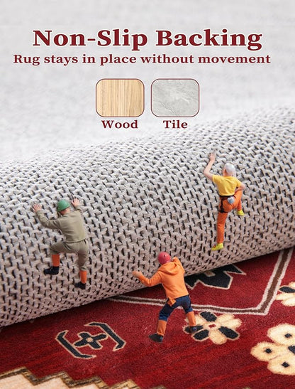 SERISSA Runner Rug for Hallways, 2'6"x8' Washable Non Slip Kitchen Runner Rug, Long Boho Rug Vintage Red Black Hallway Stair Ultra Soft Print Floor Carpet for Bedroom Bathroom Laundry Room