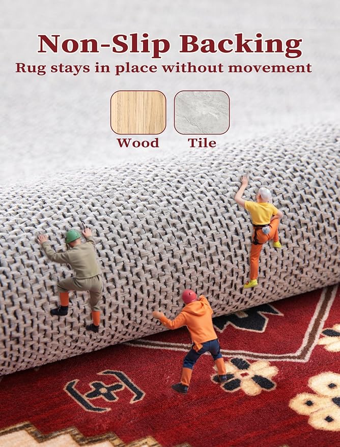 SERISSA Runner Rug for Hallways, 2'6"x14' Washable Non Slip Runner Rug, Extra Long Boho Rug Ultra Soft Vintage Red Black Print Floor Carpet for Bedroom Hallway Entryway Bathroom Laundry Room