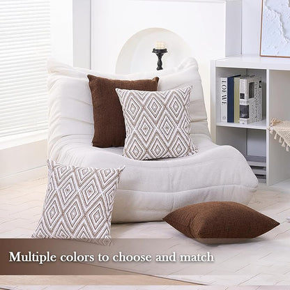 HPUK Decorative Throw Pillow Covers Set of 4 Geometric Design Linen Cushion Cover for Couch Sofa Living Room, 20"x20" inches, Chocolate