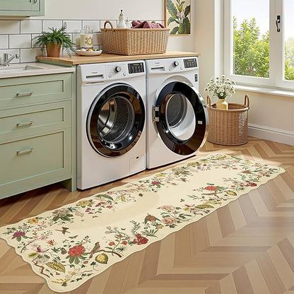 Rugflix 2x6 Runner Rug for Hallway, Washable Kitchen Runner Non Slip, Soft Low Pile Entryway Carpet, Vintage Floral Stain Resistant Long Laundry Room Rugs for Bedroom, Stairs