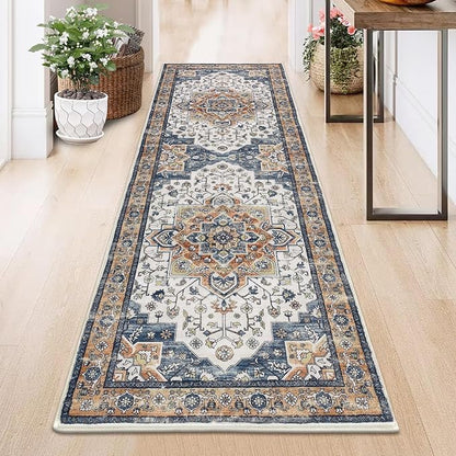 HEBE Hallway Runner Rug 2'x6' Washable Vintage Distressed Area Rugs Non Slip Laundry Rug Runner Boho Floor Carpet Runners for Hallways Entryway Laundry Room Kitchen Bathroom