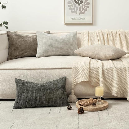 MIULEE Pack of 4 Couch Throw Pillow Covers 12x20 Inch Neutral Soft Decorative Chenille Pillow Covers Farmhouse Boho Accent Cushion Covers for Mid Century Modern Spring Decor Sofa Bedroom Living Room