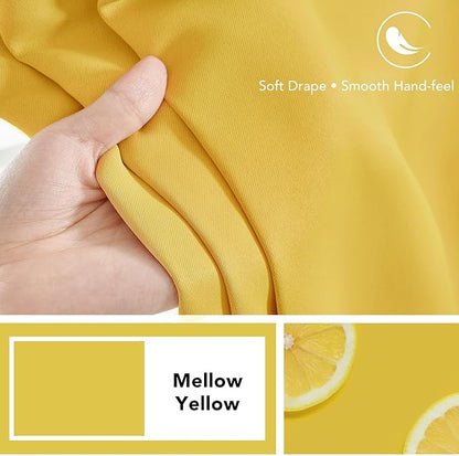 Deconovo Blackout Curtains, Thermal Insulated, W52 x L45 2 Panels, Back Tab, Machine Washable, Room-Darkening Drapes for Bedroom/Living Room Mellow Yellow